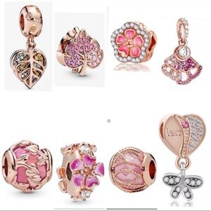 8 Pieces Rose Gold Pink Daisy Flower Charm Bundle Sets